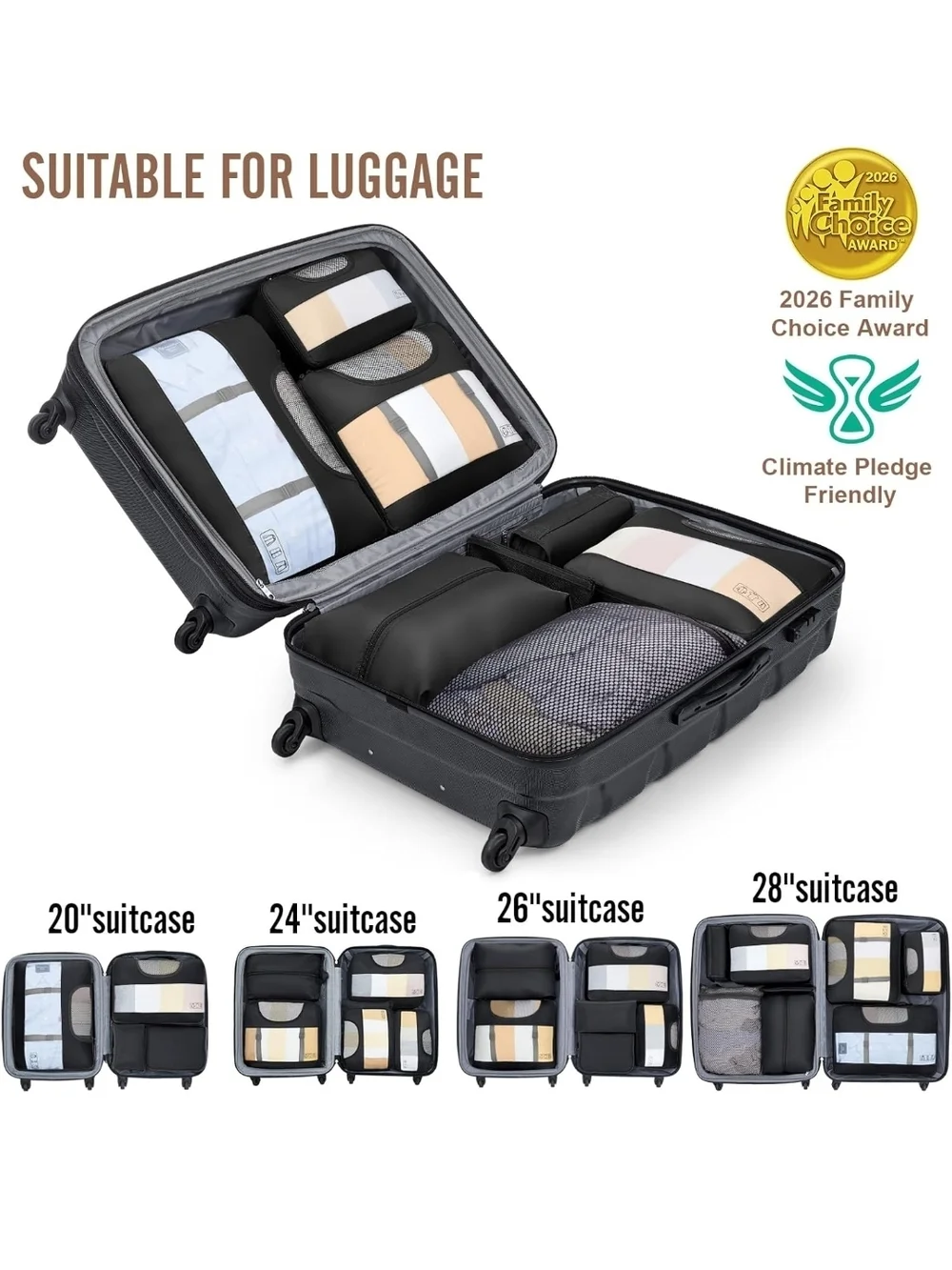 Travel Packing Cubes and Toiletry Bag Set - Black